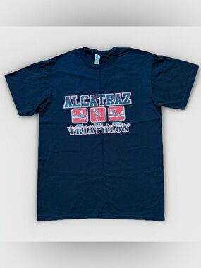 Alcatraz Triathlon Men Sz M Used T-Shirt Cotton Black Printed Short Sleeve Used